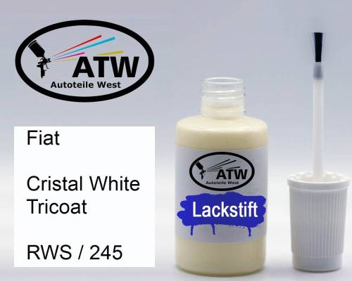 Fiat, Cristal White Tricoat, RWS / 245: 20ml Lackstift, von ATW Autoteile West.